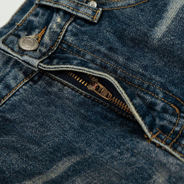 Vintage Dark Wash Faded Wide Denim