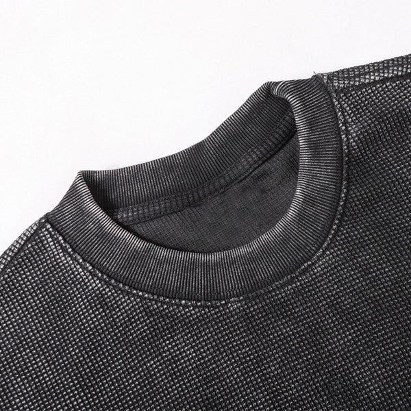 Vintage Washed Short Sleeve Textured Panel Design Tee