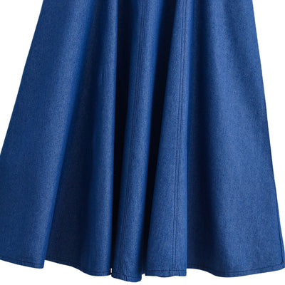 Classic Blue Denim Spaghetti Strap Flared Dress