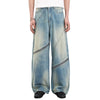 Retro Distressed Washed Baggy Patchwork Zip-Detail Relaxed Straight Fit Denim Jeans