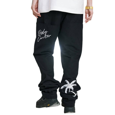 Solid Embroidered Relaxed Straight Leg Jeans