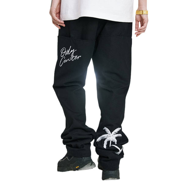 Solid Embroidered Relaxed Straight Leg Jeans