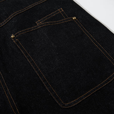 Wide Leg High Waisted Dark Denim Jeans Button Detail