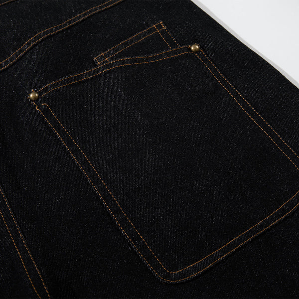 Wide Leg High Waisted Dark Denim Jeans Button Detail
