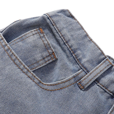 Floral Embroidery Washed Denim Shorts