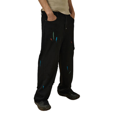 Paint Splatter Distressed Relaxed Baggy Cotton Pants
