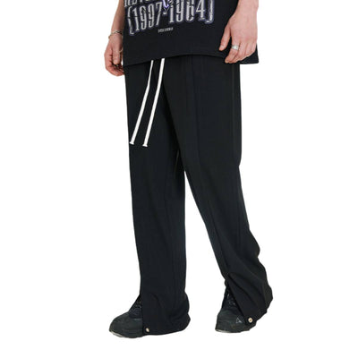 Solid Button Cuff Relaxed Straight Leg Track Pants