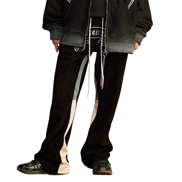 Vintage Inspired Denim Panel Straight Leg Drawstring Pants