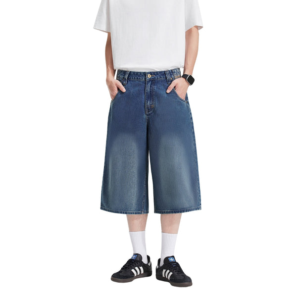 Retro Washed Denim Wide-Leg Bermuda Short