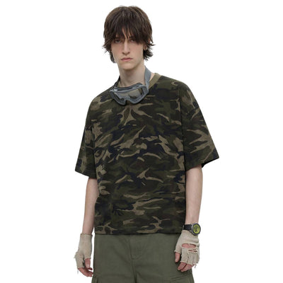 Vintage Camo Burnout Graphic Oversized Cotton Tee