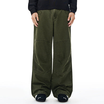 Vintage Washed Workwear Wide-Leg Relaxed Cargo Pants