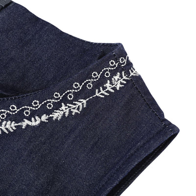 Embroidery Sleeveless Belted Denim Midi Dress