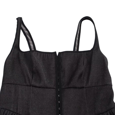 Black Button-Front Strappy Midi Dress