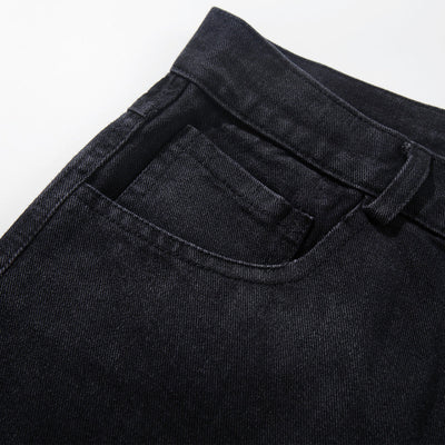 Black Wide Leg Jeans Snake Print Faded Detailing