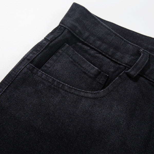 Black Wide Leg Jeans Snake Print Faded Detailing