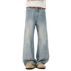 Faded Distressed Pleat Panel Oversized Loose Flared Jeans