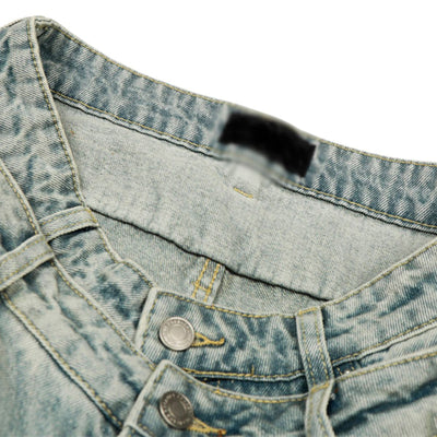 Men's Two-Tone Double Waist Denim Pants Washed Distressed Punk