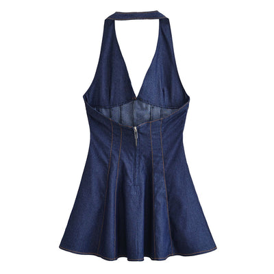Halter Neck A-Line Denim Minidress