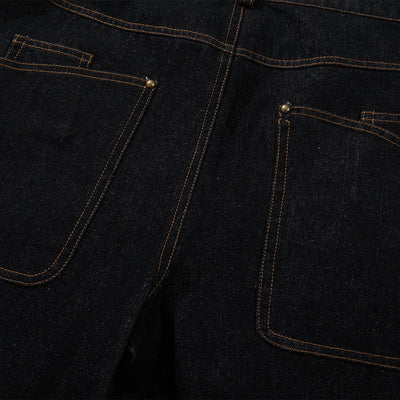 Wide Leg High Waisted Dark Denim Jeans Button Detail