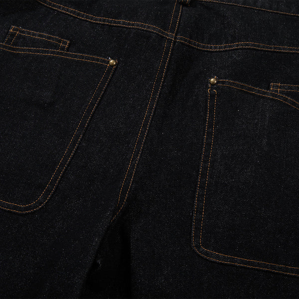Wide Leg High Waisted Dark Denim Jeans Button Detail