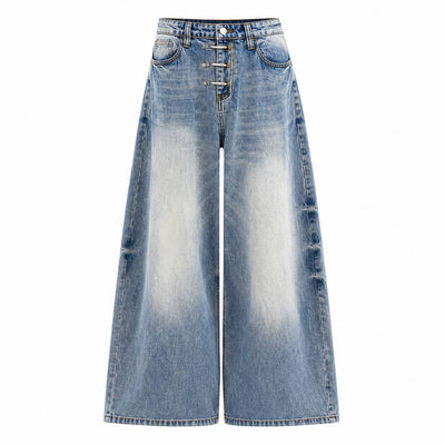 Vintage Washed Curved-Leg Denim Jeans