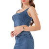 Knit Denim Square Neck Cropped Tank