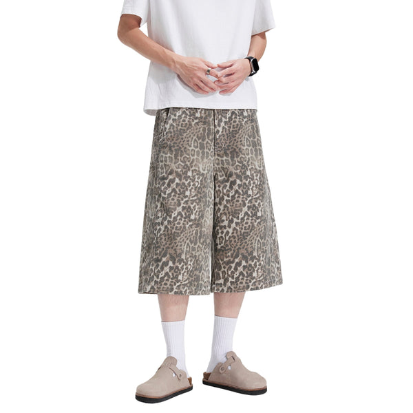 Retro Leopard Baggy Bermuda Shorts