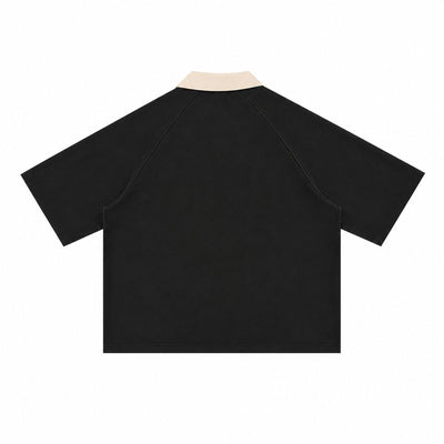 Vintage Washed Colorblock Relaxed Fit Polo T-Shirt