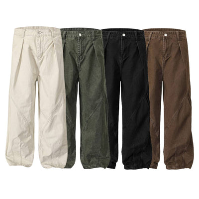 Striped Corduroy Patchwork Relaxed Fit Multi-Pocket Utility Cargo Pants