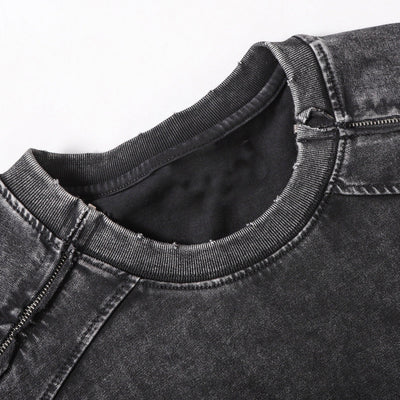 Structural Panels Sleeve Zipper Vintage Washed Short Sleeve Tee