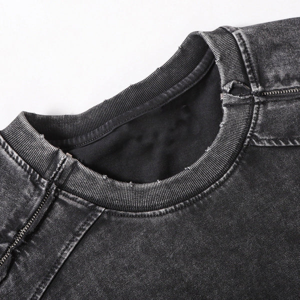 Structural Panels Sleeve Zipper Vintage Washed Short Sleeve Tee