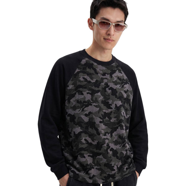 Raglan-Sleeve Camo Waffle Knit Long-Sleeve T-Shirt