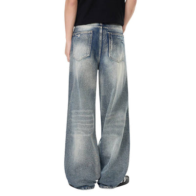 Retro Bleached Ripped Loose Fit Wide Leg Jeans