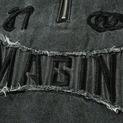 Oversized Stand-up Collar Washed Distressed Denim Jacket