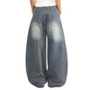 Laser Print Vintage Curved Denim Wide Leg Jeans