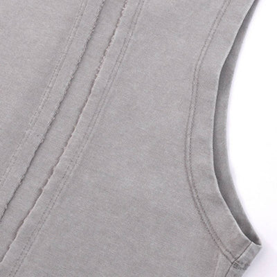 Distressed Raw Hem Patchwork Acid Wash Sleeveless Tank Tee