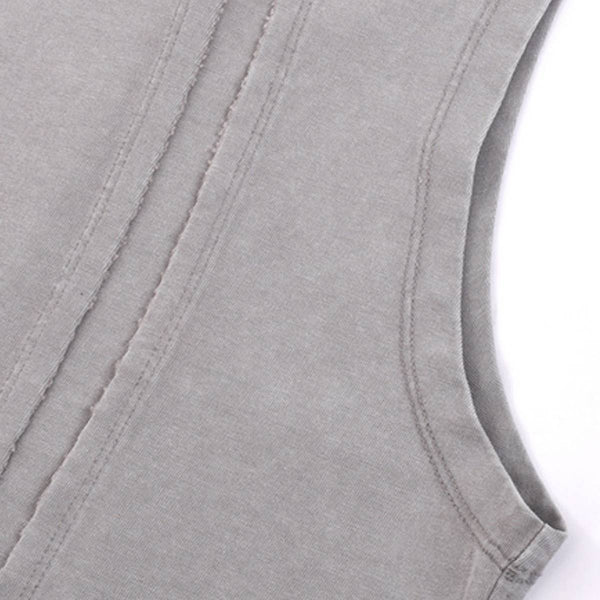 Distressed Raw Hem Patchwork Acid Wash Sleeveless Tank Tee