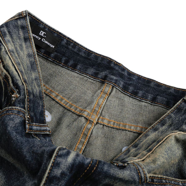 Vintage Washed Wide Leg Whiskered Jeans