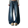 Faded Crackle Wash Baggy Curved Leg Denim Jeans