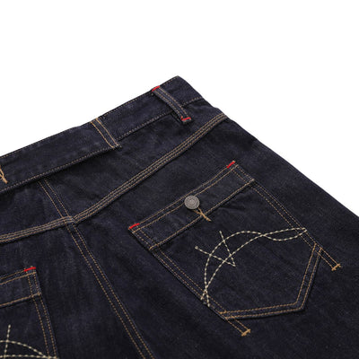 Deconstructed Embroidered Raw Denim Bermuda Shorts