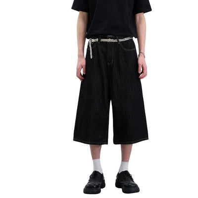 Raw Loose Straight-Leg Bermuda Washed Denim Shorts