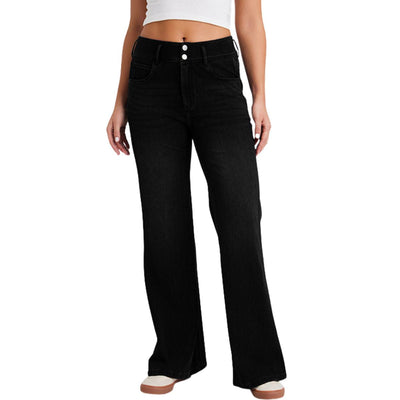 Mid-Rise Washed Knit Denim Flare Jeans