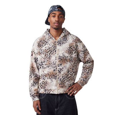 Vintage Streetwear Leopard Pattern Relaxed Fit Zip Hoodie