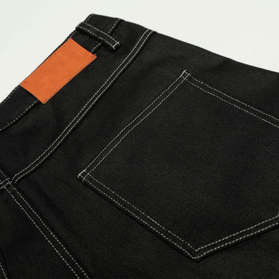 Black Wide Leg Contrast Stitch Denim Pants