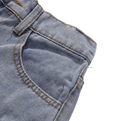Floral Embroidery Washed Denim Shorts