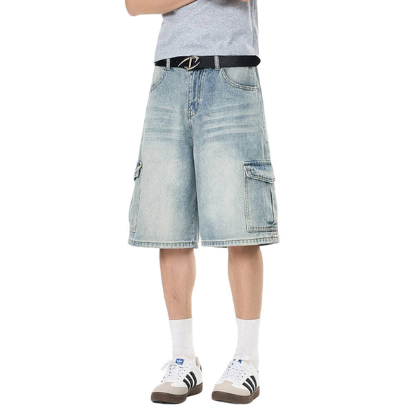 Vintage Washed Multi Pocket Denim Cargo Bermuda Shorts
