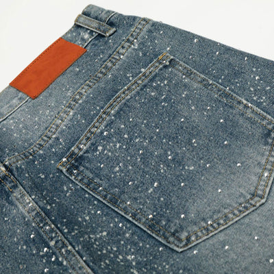 Vintage Speckled Wash Wide Leg Denim Jeans