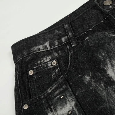 Studded Black Paint Splatter Wide Leg Jeans