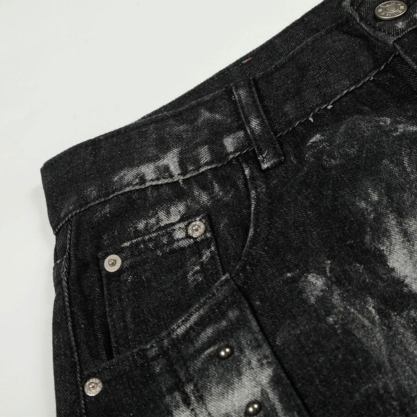 Studded Black Paint Splatter Wide Leg Jeans