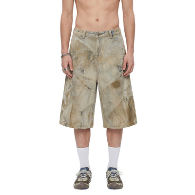 Vintage Mud-Washed Denim Texture Bermuda Shorts